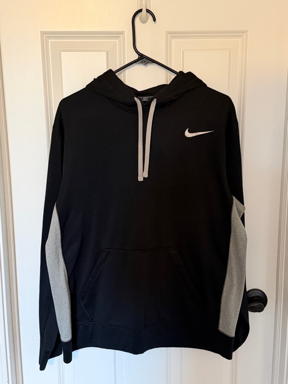 Nike Black Hoodie with Gray Sleeve Panels and White Swoosh